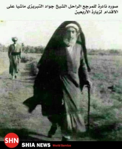 تصويري نادر از پياده روي شيخ جواد تبريزي به كربلا 