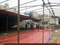 عمليات آماده سازي موكب هاي امام رضا در كربلا + تصاوير