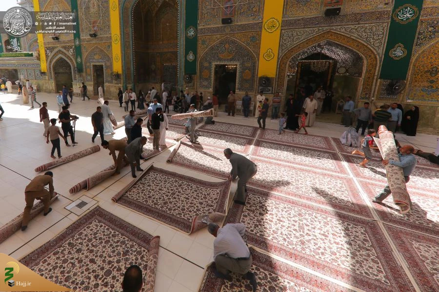 حرم امیر المؤمنین(ع) با فرش های فاخر کاشانی مفروش شد 2