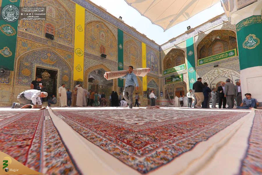 حرم امیر المؤمنین(ع) با فرش های فاخر کاشانی مفروش شد 3