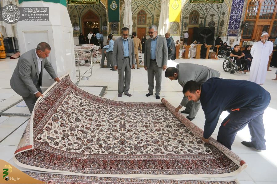 حرم امیر المؤمنین(ع) با فرش های فاخر کاشانی مفروش شد 5