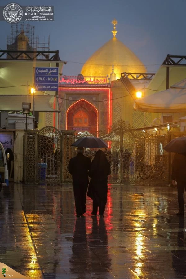 بارش باران جلوه ویژه ای به حرم امیرالمؤمنین(ع) بخشید+تصاویر 11