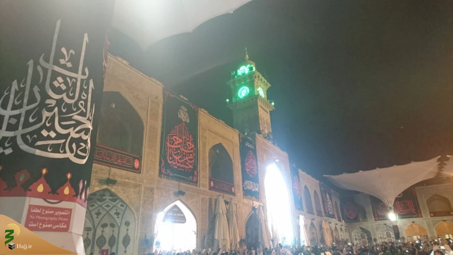 اهتزاز پرچم سیاه عزای حسینی در حرم مطهر امام علی (ع) 2