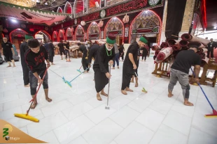 غبارروبی و مفروش کردن صحن مطهر حرم عباسی/گزارش تصویری 4