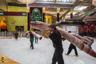 غبارروبی و مفروش نمودن صحن مطهر حضرت ابوالفضل العباس(ع) 4