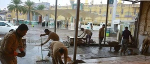 صحن صاحب‌الزمان (عج) حرم کاظمین سنگفرش می‌شود +تصاویر
