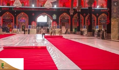 حرم امام حسین با کفپوش قرمز فرش شد+فیلم 2