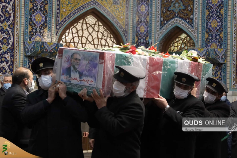 طواف پیکر دانشمند هسته ای شهید محسن فخری زاده در حریم رضوی 8