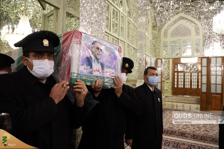طواف پیکر دانشمند هسته ای شهید محسن فخری زاده در حریم رضوی 13