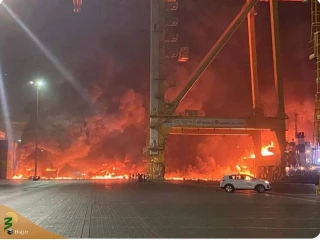 انفجار و آتش‌سوزی بزرگ در بندر جبل‌علی دبی