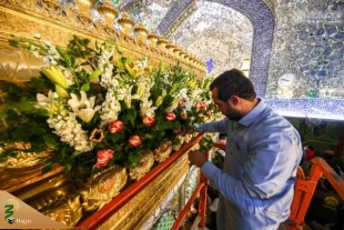 به مناسبت میلاد حضرت زهرا (سلام الله علیها) ضریح مطهر امیرالمومنین (علیه السلام) مزین به گلاب و گل طبیعی شد. 2