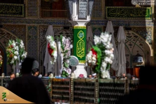 پرچم «یا سیدة نساء العالمین» بر فراز گنبد حرم امام علی(ع) 6