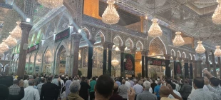 تصاویر/نصب کتیبه های شهادت امام حسن عسکری (ع) در حرم حسینی 12