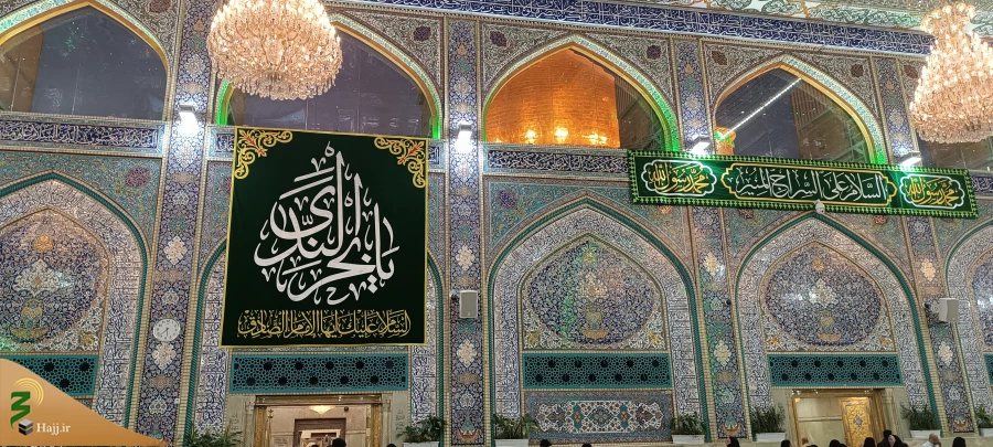 نصب کتیبه های سبز رنگ به مناسبت فرا رسیدن میلاد پیامبر اکرم (ص) و امام جعفر صادق(ع) در حرم امام حسین (ع) 2