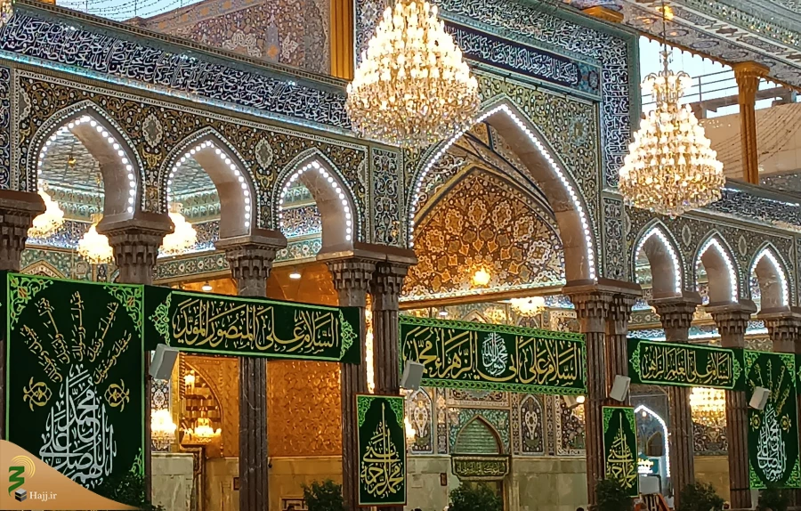 نصب کتیبه های سبز رنگ به مناسبت فرا رسیدن میلاد پیامبر اکرم (ص) و امام جعفر صادق(ع) در حرم امام حسین (ع) 8