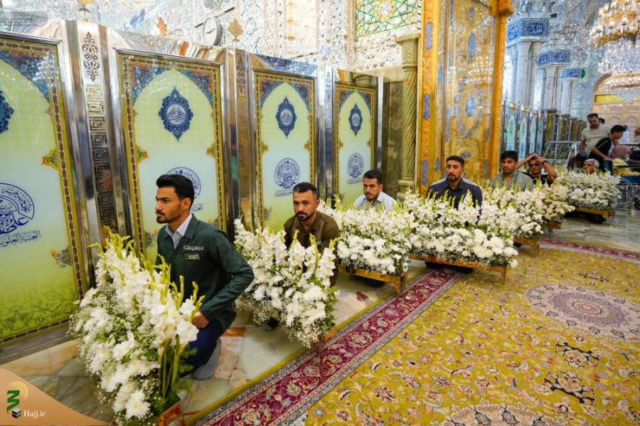 گل آرایی ضریح حضرت امیر مؤمنان علی (ع) به مناسبت میلاد پیامبر اکرم (ص)+تصاویر 2