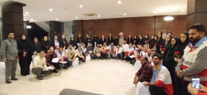 تجلیل از زوج های جوان جمعیت هلال احمر در بعثه مقام معظم رهبری در کربلا 